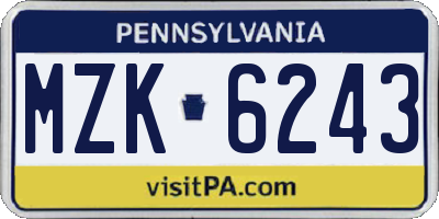 PA license plate MZK6243