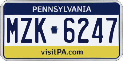PA license plate MZK6247