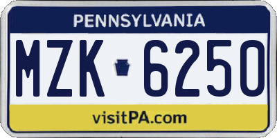 PA license plate MZK6250