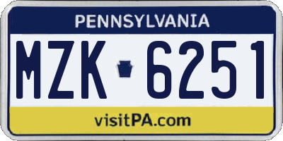 PA license plate MZK6251