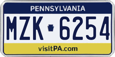 PA license plate MZK6254