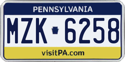 PA license plate MZK6258
