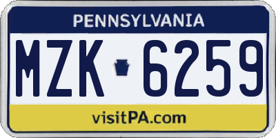 PA license plate MZK6259