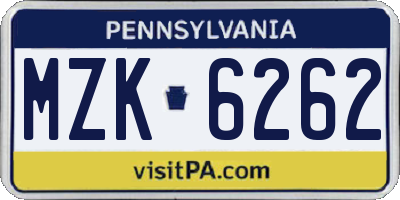 PA license plate MZK6262