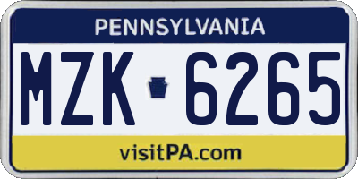 PA license plate MZK6265