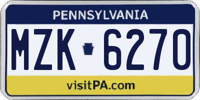 PA license plate MZK6270