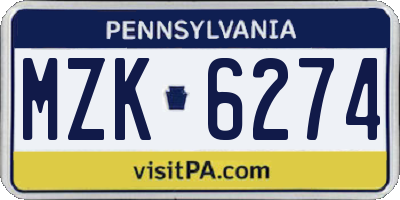 PA license plate MZK6274
