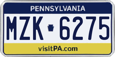 PA license plate MZK6275