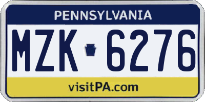 PA license plate MZK6276