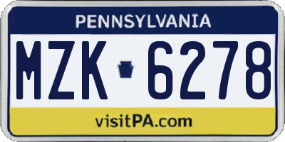 PA license plate MZK6278