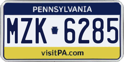 PA license plate MZK6285