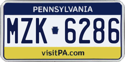 PA license plate MZK6286
