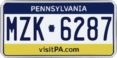 PA license plate MZK6287