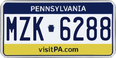 PA license plate MZK6288