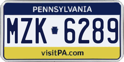 PA license plate MZK6289