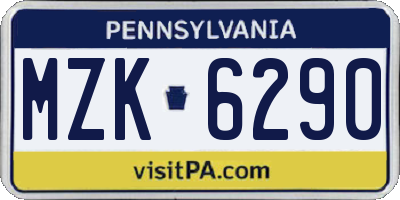 PA license plate MZK6290