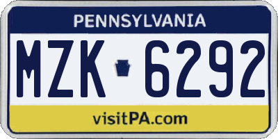PA license plate MZK6292