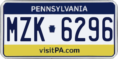 PA license plate MZK6296