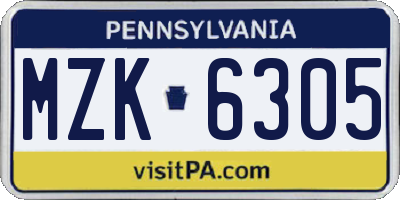 PA license plate MZK6305