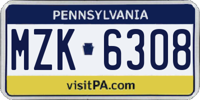PA license plate MZK6308