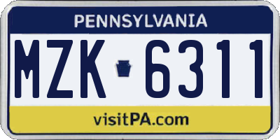 PA license plate MZK6311