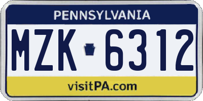 PA license plate MZK6312