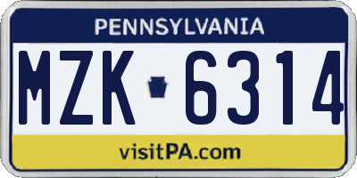 PA license plate MZK6314