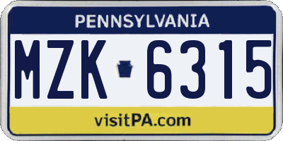 PA license plate MZK6315
