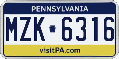 PA license plate MZK6316