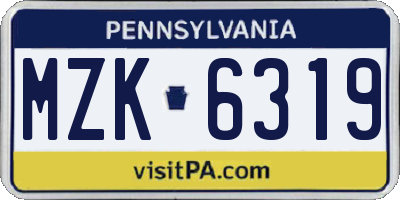 PA license plate MZK6319