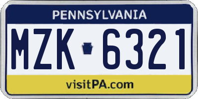 PA license plate MZK6321