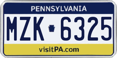 PA license plate MZK6325