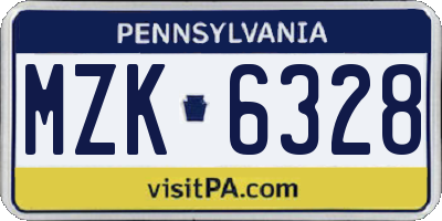 PA license plate MZK6328