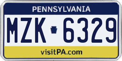 PA license plate MZK6329