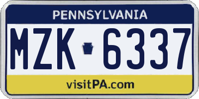 PA license plate MZK6337