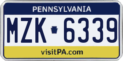 PA license plate MZK6339