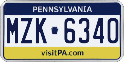 PA license plate MZK6340