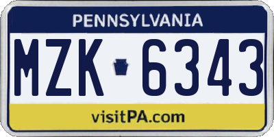 PA license plate MZK6343