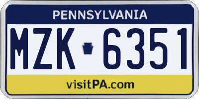 PA license plate MZK6351