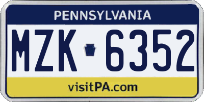 PA license plate MZK6352