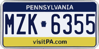 PA license plate MZK6355