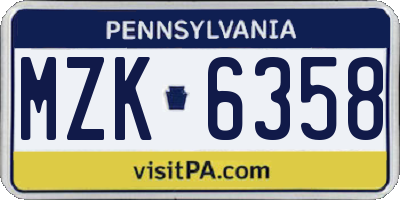 PA license plate MZK6358