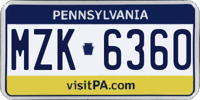 PA license plate MZK6360