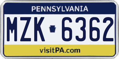 PA license plate MZK6362