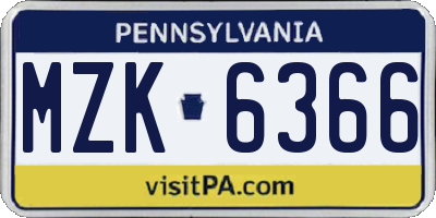 PA license plate MZK6366