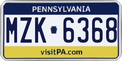 PA license plate MZK6368