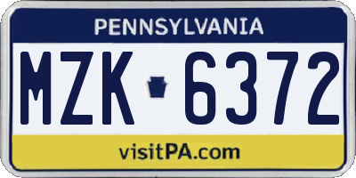 PA license plate MZK6372