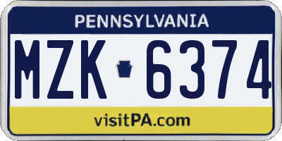 PA license plate MZK6374
