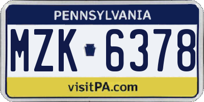 PA license plate MZK6378