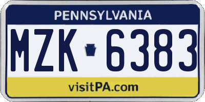 PA license plate MZK6383